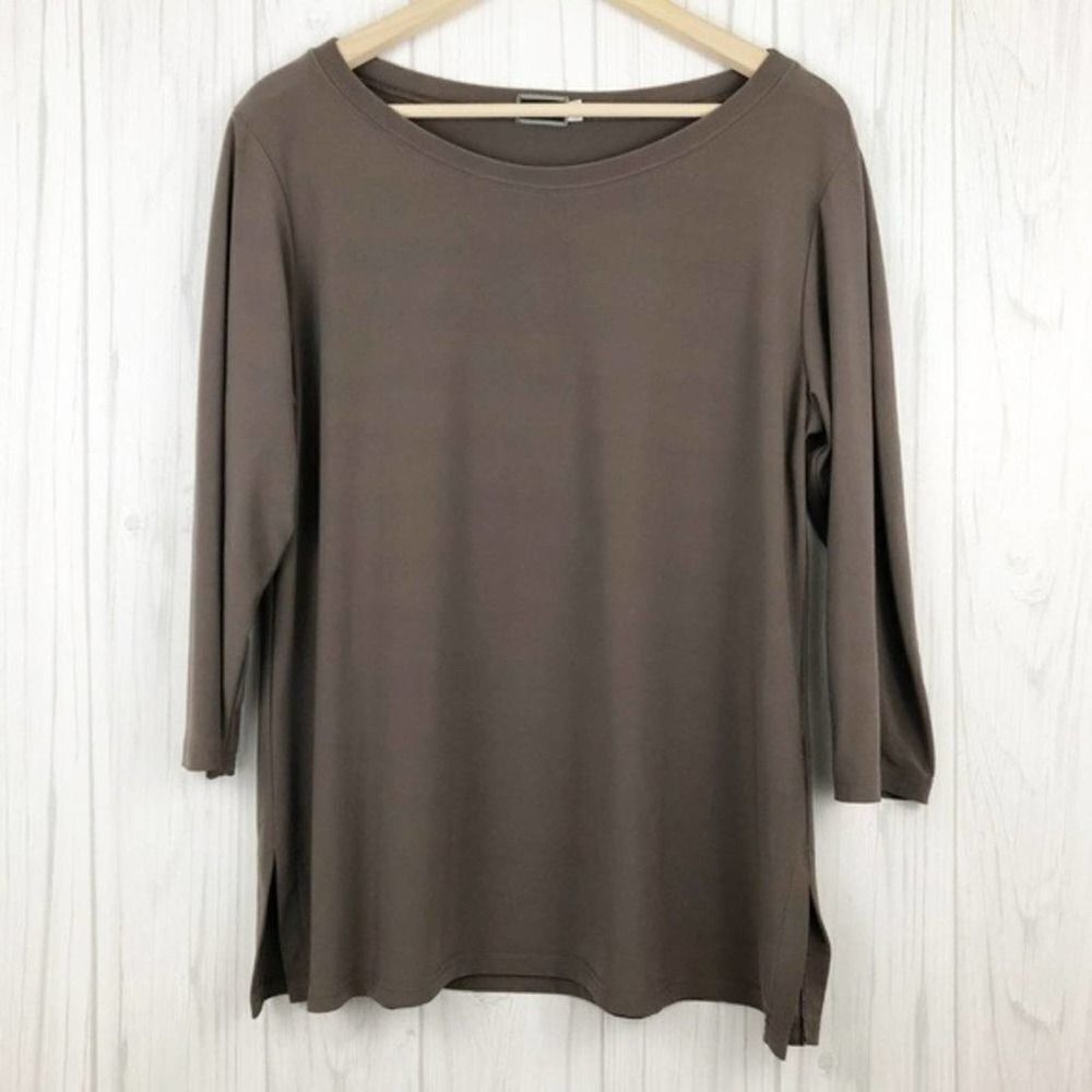 SIMPLI Brown 3/4 Sleeve Stretchy Tunic Top 